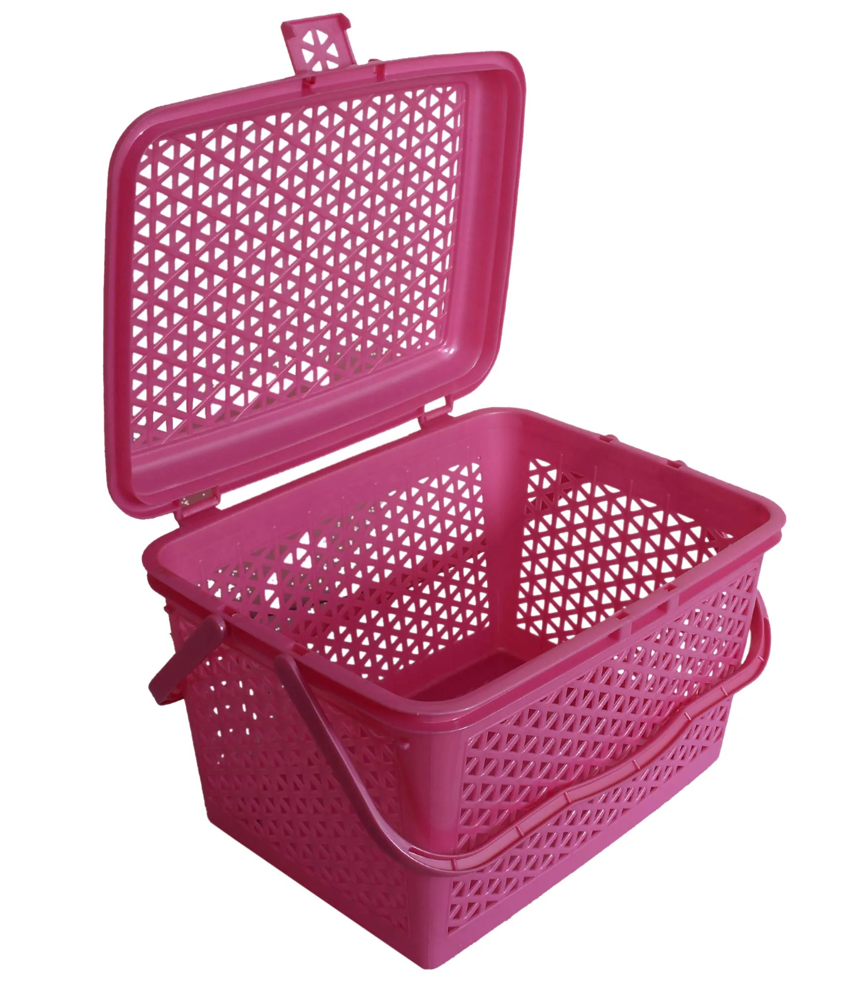 Kuber Industries Plastic Multipurpose Trendy Shopping Big Basket with Lid (Pink)