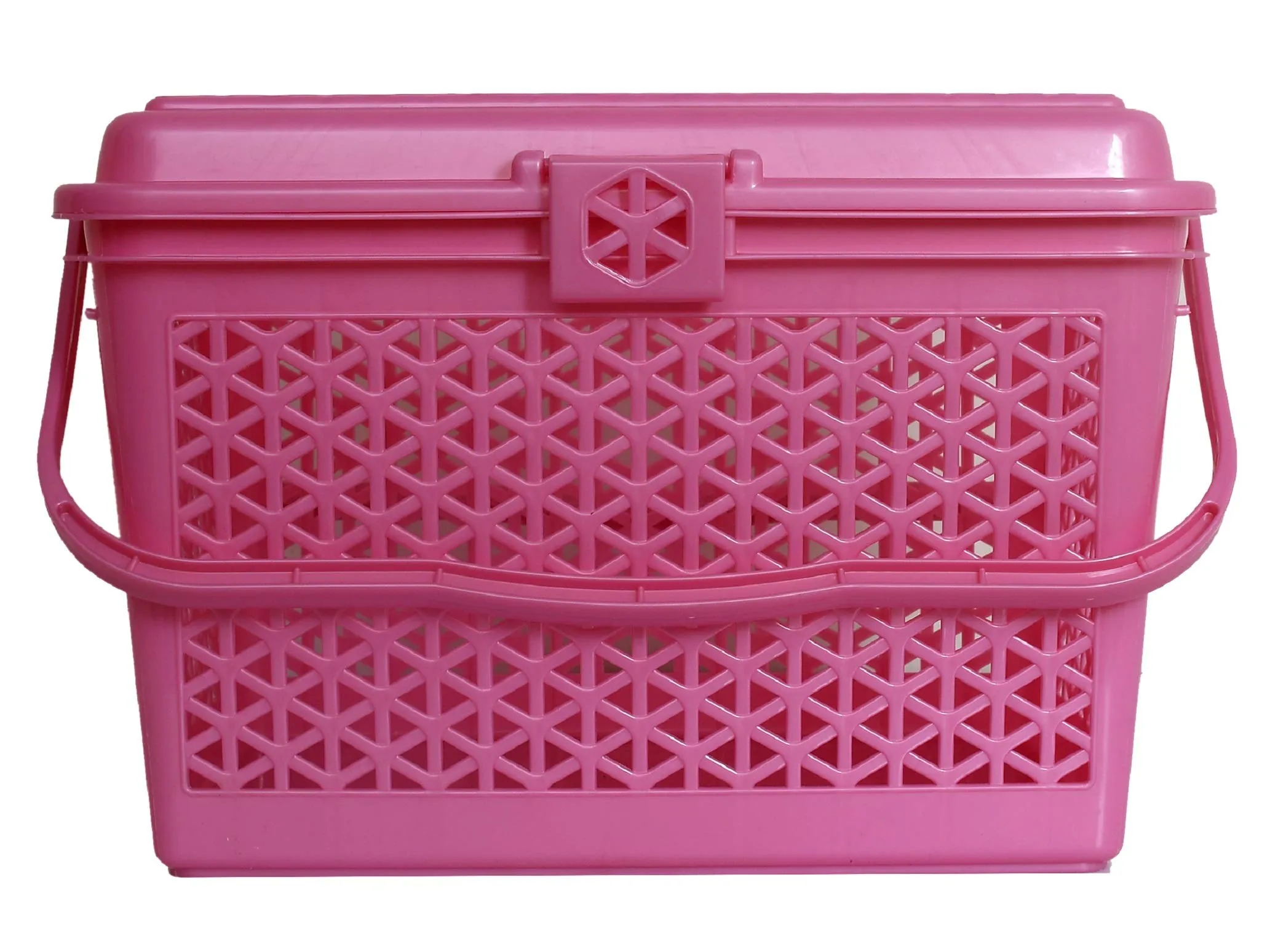 Kuber Industries Plastic Multipurpose Trendy Shopping Big Basket with Lid (Pink)