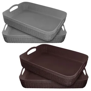 Kuber Industries Q-3 Designer Plastic Storage Basket For Store Fruits, Vegetables, Magazines, Cosmetics, Stationary Pack of 4 (Brown & Grey)-50KM01542