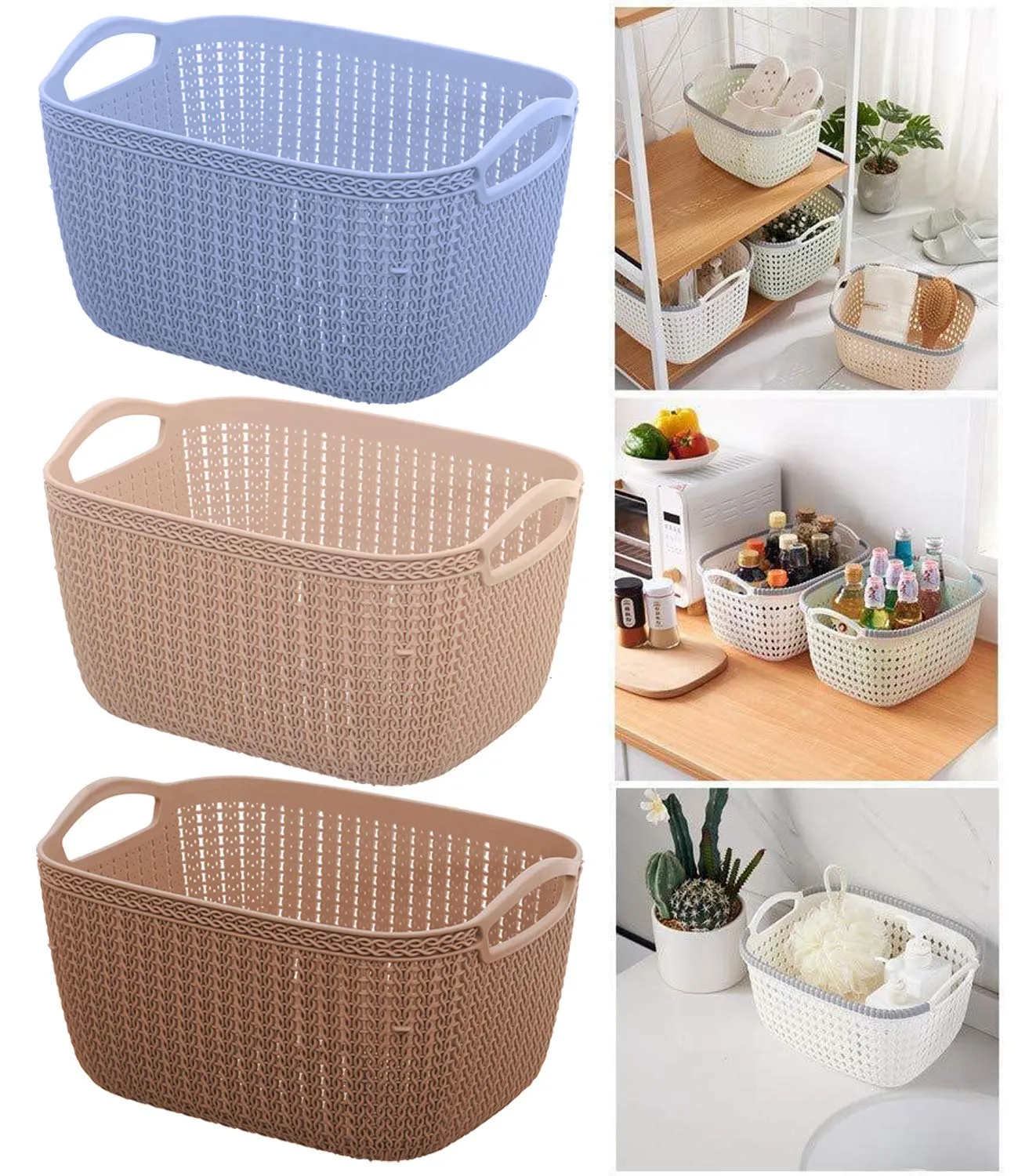 Kuber Industries Unbreakable Plastic 2 Pieces Multipurpose Medium Size Flexible Storage Baskets/Fruit Vegetable Bathroom Stationary Home Basket with Handles (Grey) -CTKTC043243