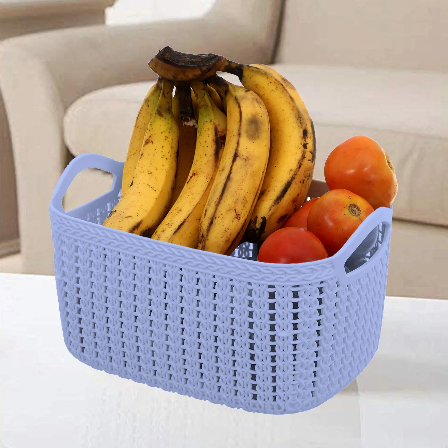 Kuber Industries Unbreakable Plastic 2 Pieces Multipurpose Medium Size Flexible Storage Baskets/Fruit Vegetable Bathroom Stationary Home Basket with Handles (Grey) -CTKTC043243