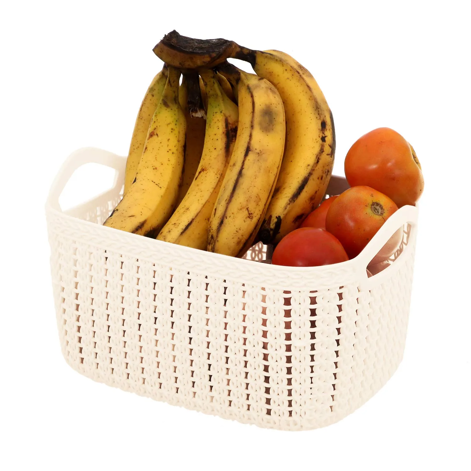 Kuber Industries Unbreakable Plastic Multipurpose Medium Size Flexible Storage Baskets/Fruit Vegetable Bathroom Stationary Home Basket with Handles (Cream) -CTLTC039053