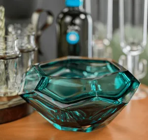 La Bohme Handmade Polished Cut Glass Bowl - Sea Blue
