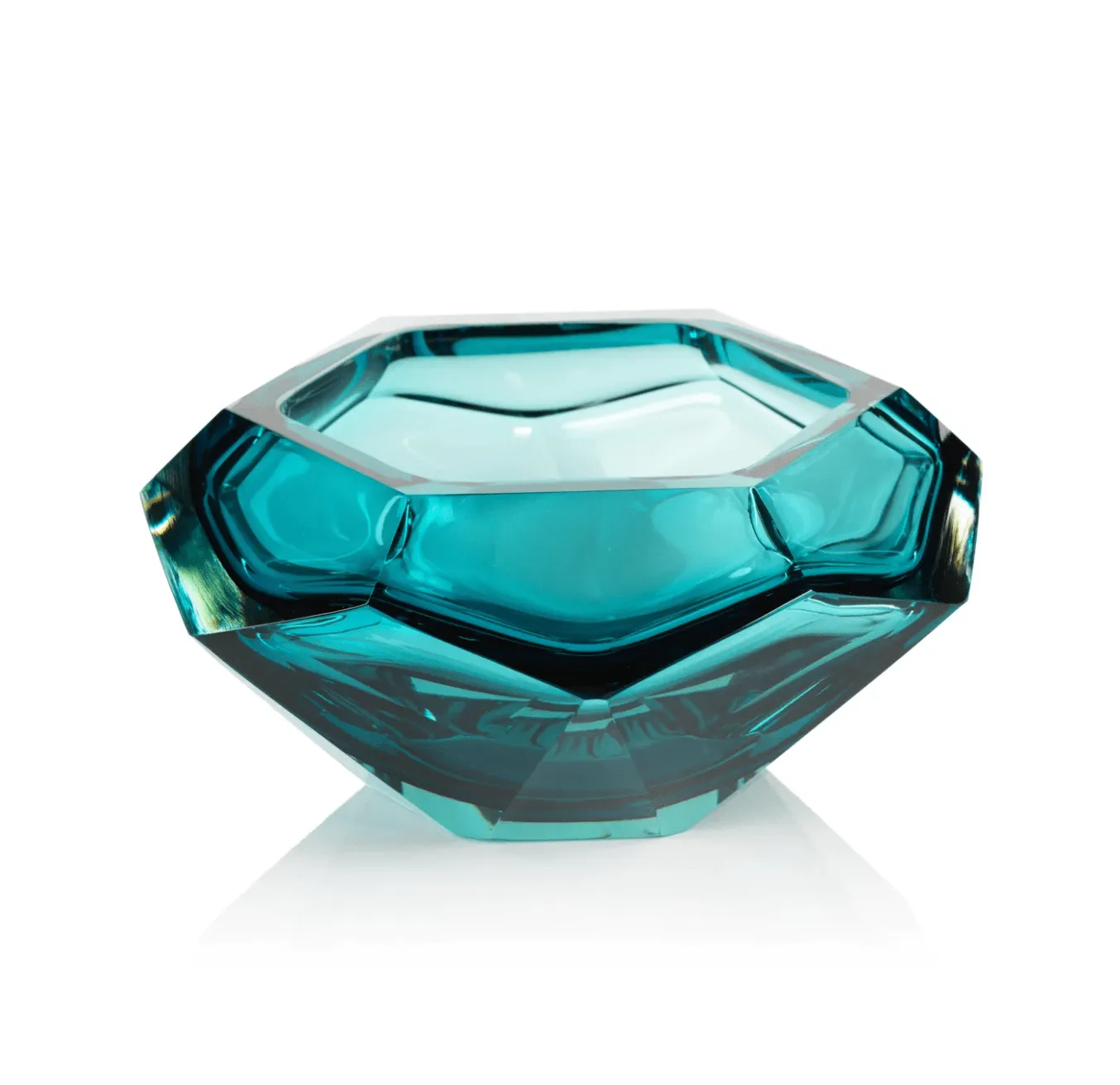 La Bohme Handmade Polished Cut Glass Bowl - Sea Blue
