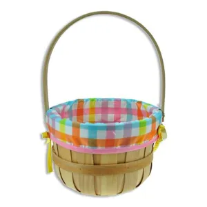 Lined Wooden Easter Basket with Movable Handle