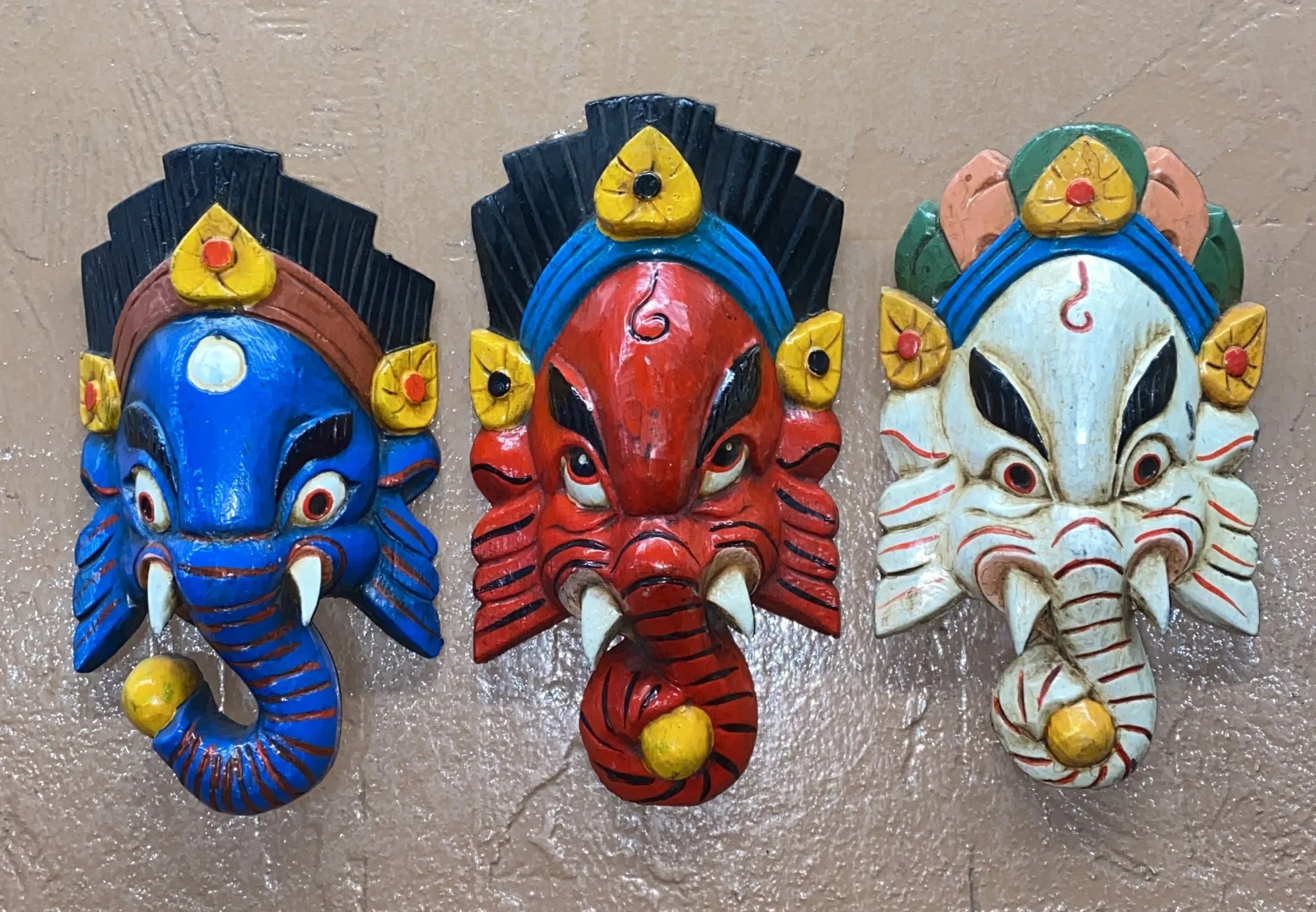 Lord Ganesh Hand-Carved Wooden Mask (L)