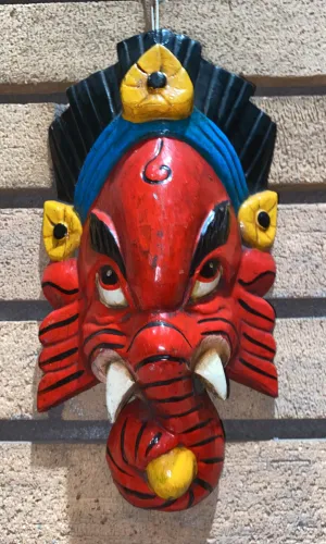Lord Ganesh Hand-Carved Wooden Mask (L)