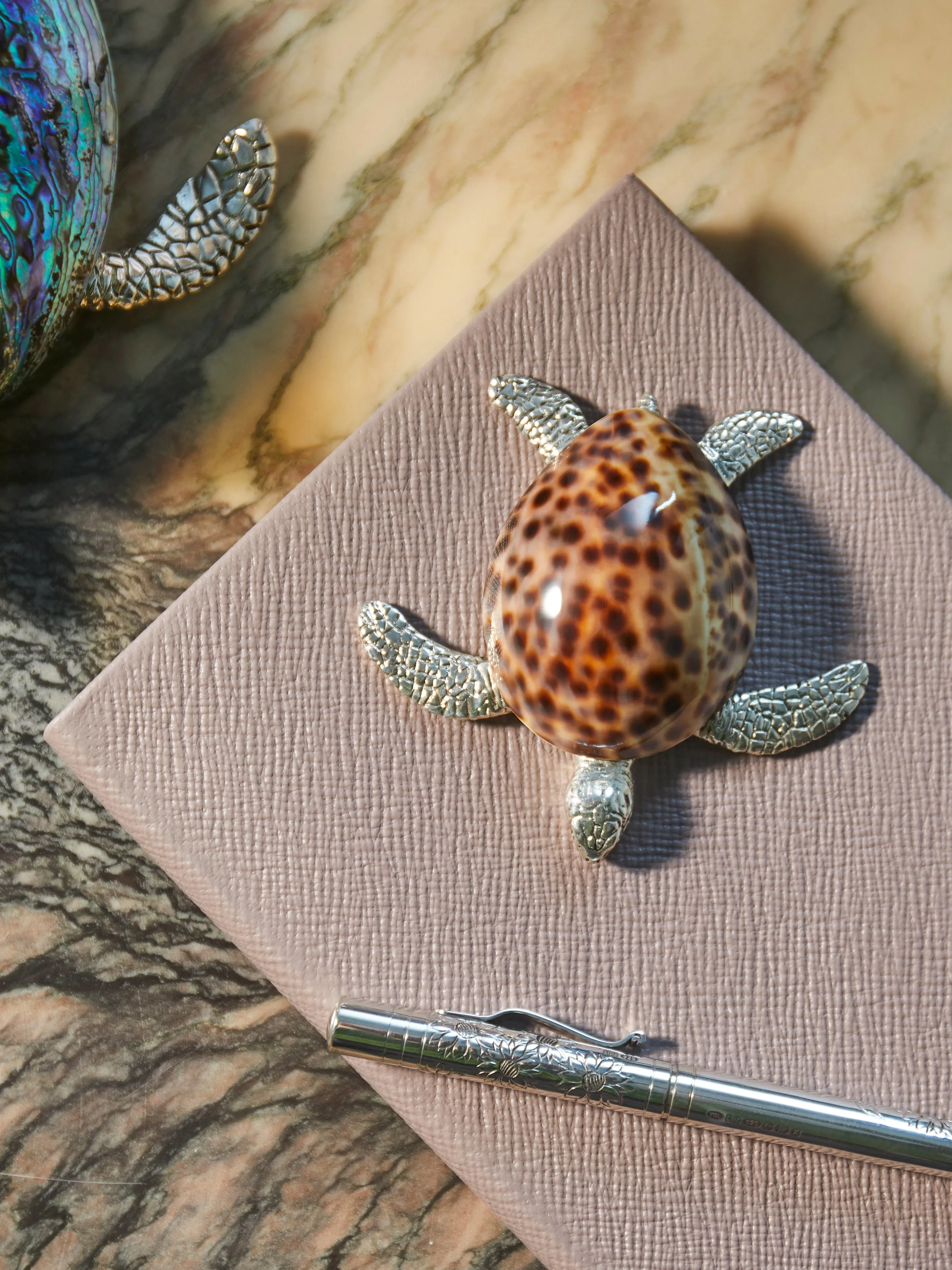 Maui Turtle Silver-Plated and Shell Paperweight