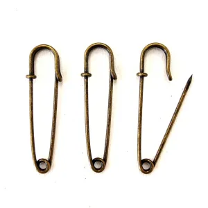 Metal Laundry Pin Style Pins in Antique Brass Finish, 2" long (Set of 3)