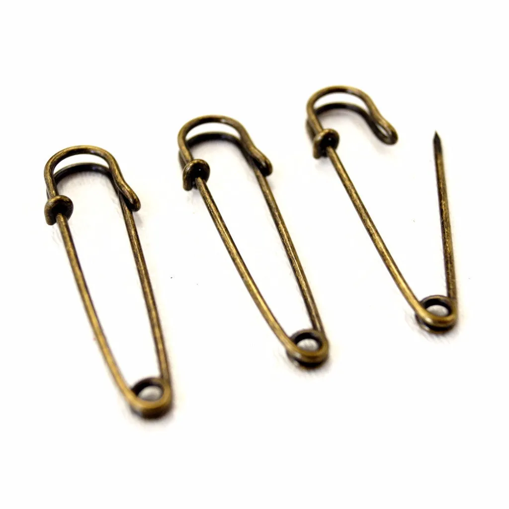 Metal Laundry Pin Style Pins in Antique Brass Finish, 2" long (Set of 3)