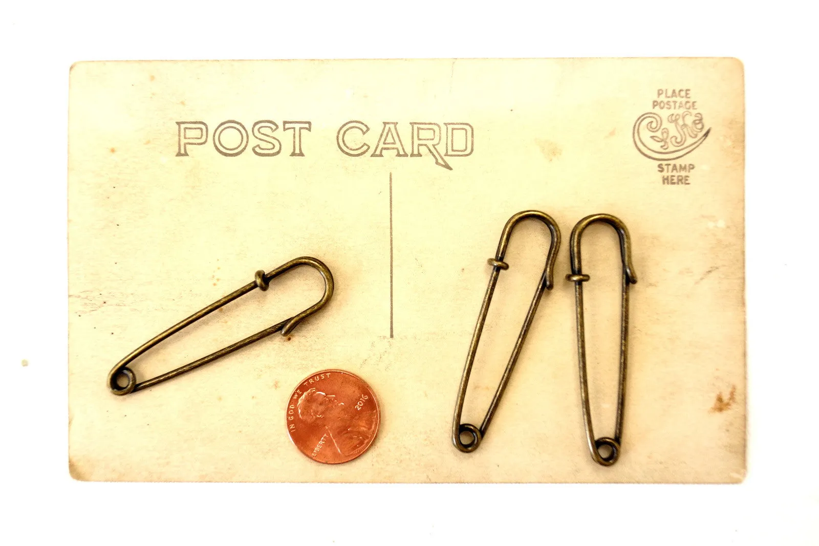 Metal Laundry Pin Style Pins in Antique Brass Finish, 2" long (Set of 3)