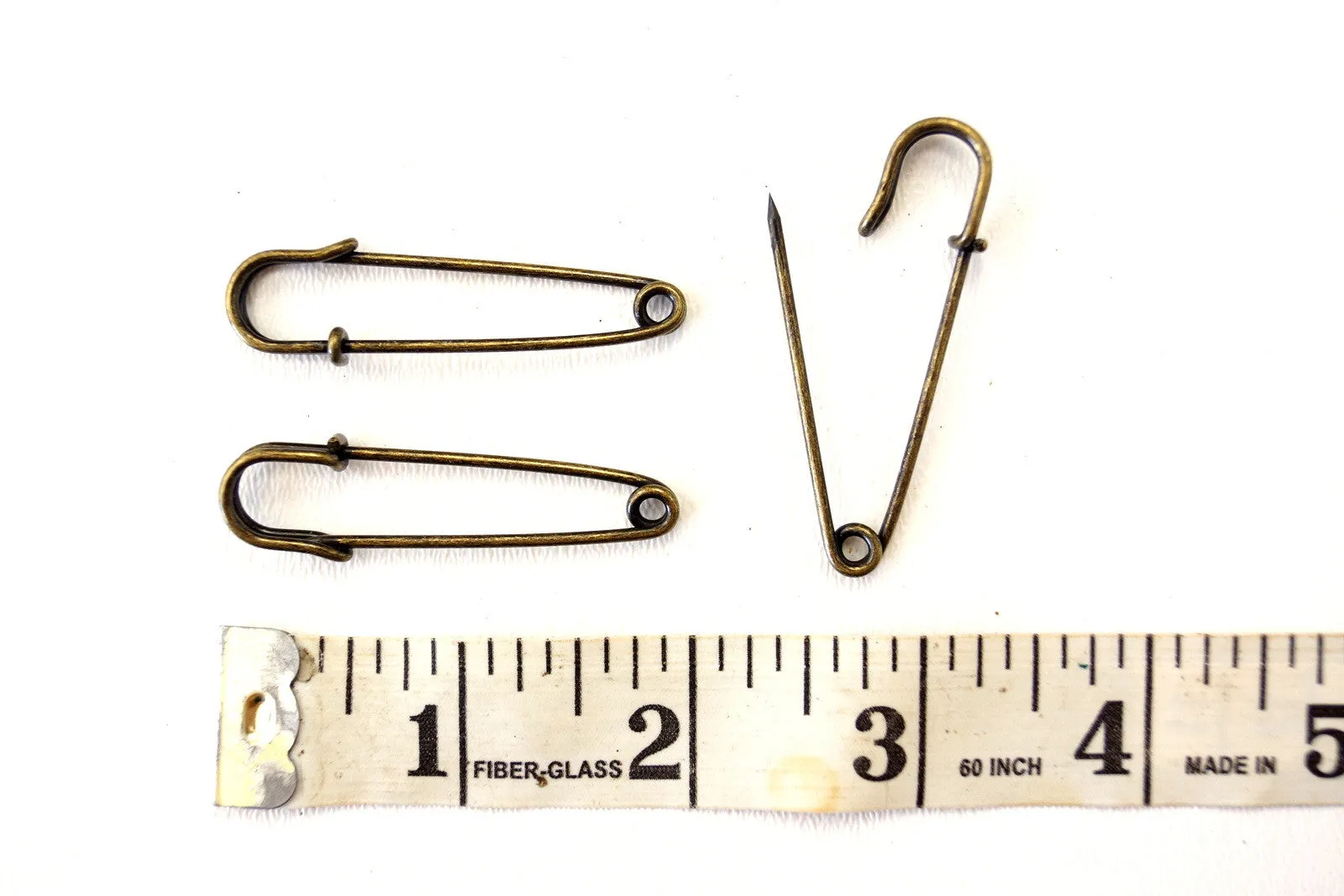 Metal Laundry Pin Style Pins in Antique Brass Finish, 2" long (Set of 3)