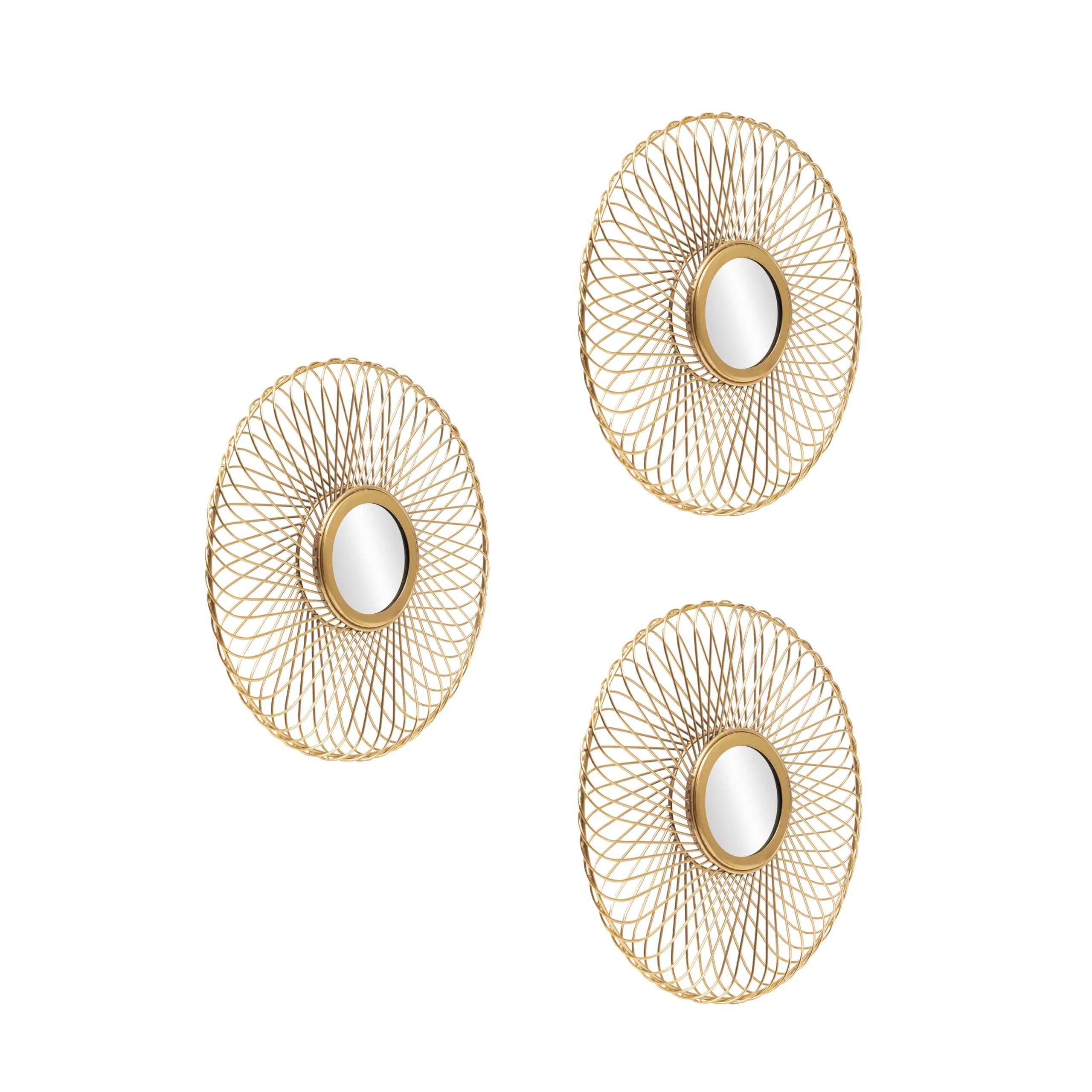 MH London Premium Gold Finish Metal Mirror Sun Wall Decor Set of 3 - Luxurious and Stylish Round Wall Decoration Items for Living Room - Anti-Rust Entryway Home Decor Items