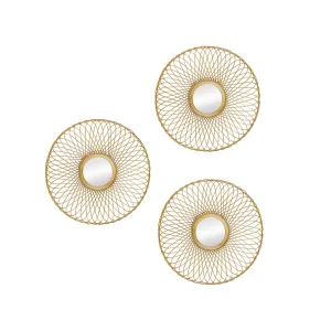 MH London Premium Gold Finish Metal Mirror Sun Wall Decor Set of 3 - Luxurious and Stylish Round Wall Decoration Items for Living Room - Anti-Rust Entryway Home Decor Items