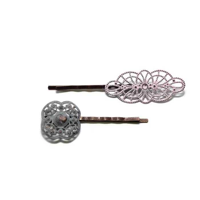 Moxie Bobby Pins (2 pack) - Hand Painted Art Deco Metal Hair Pins
