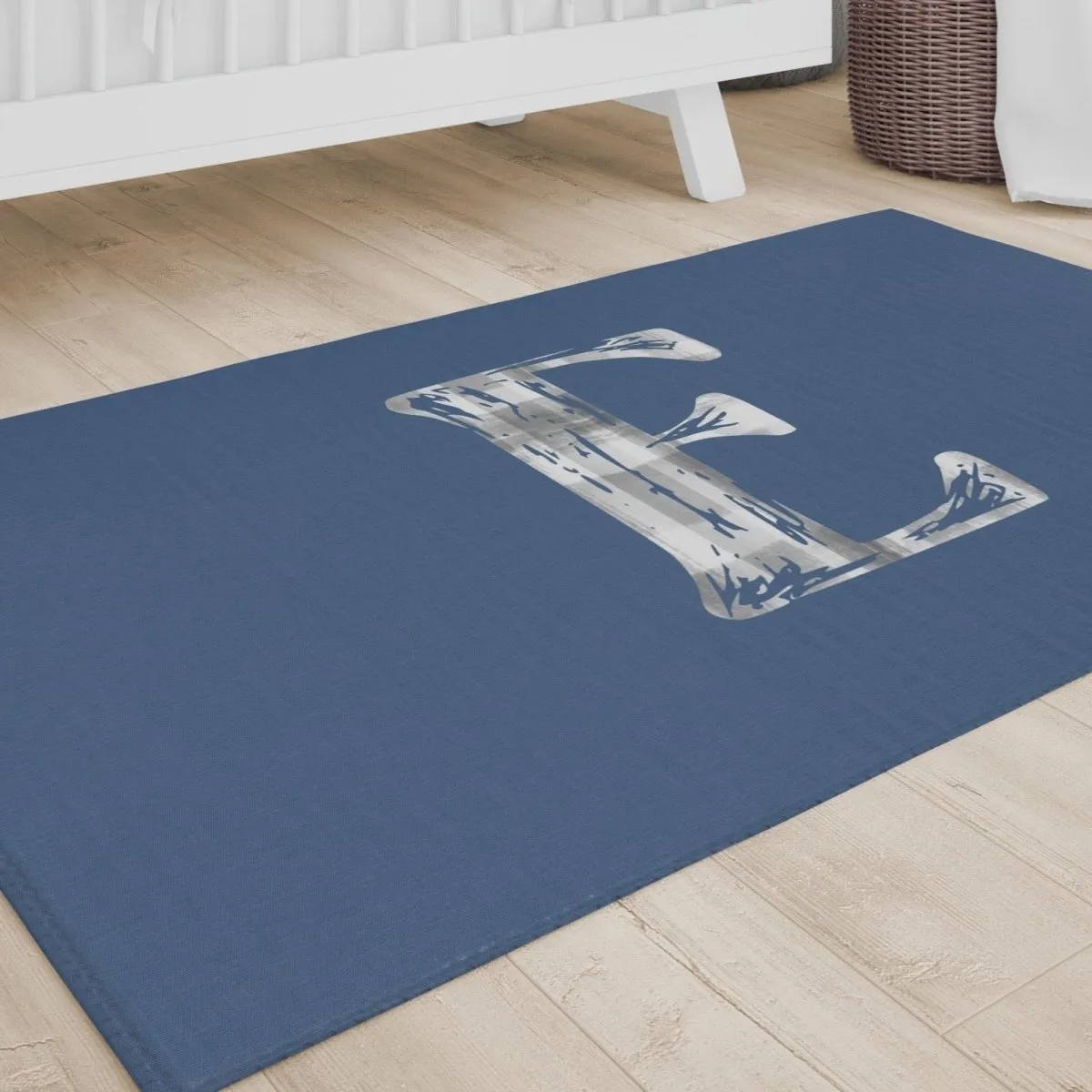 Navy Plaid Personalized Nursery Rug