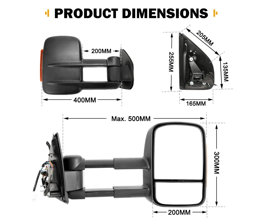 Pair Towing Extendable Side Mirrors for Holden Colorado RG MY2013-MY2020