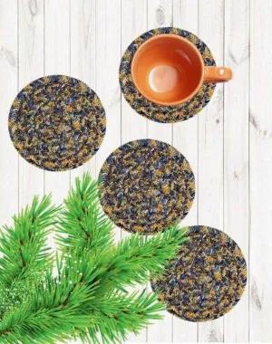 Polyster Round Coaster Set (6 PCS Set) Machine Washable Absorbent Size:5 inch Diameter