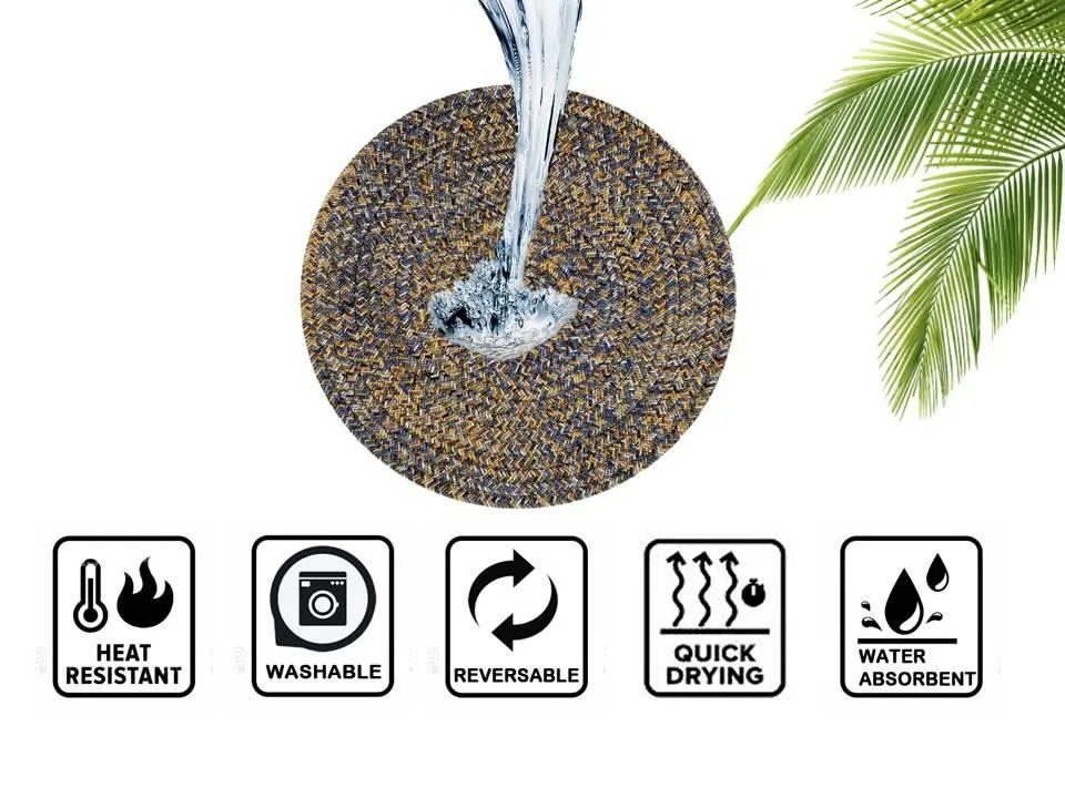 Polyster Round Coaster Set (6 PCS Set) Machine Washable Absorbent Size:5 inch Diameter