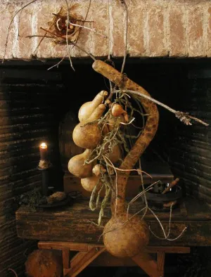 Primitive Gourd Door Hanging String Bean Garland Tree Branch Birds Nest Unique