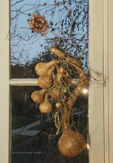 Primitive Gourd Door Hanging String Bean Garland Tree Branch Birds Nest Unique
