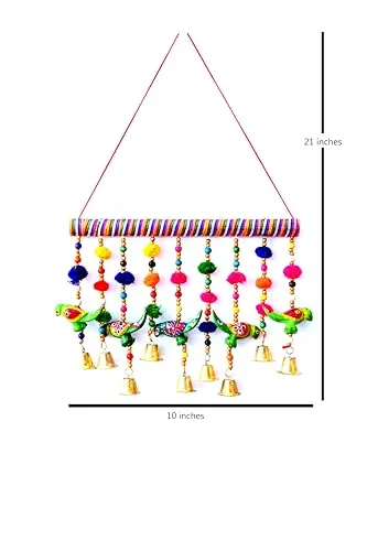 Rajasthani Traditional Windchimes|5 Hanging Birds with Bamboo|Polyester Handcrafted Wall Hangings for Home Decoration Latkan HOMESTIC Polyester Windchime||