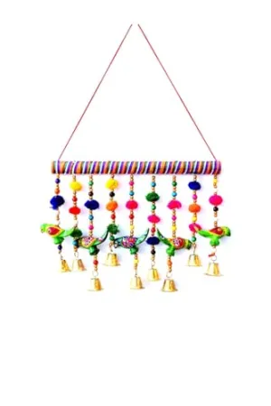 Rajasthani Traditional Windchimes|5 Hanging Birds with Bamboo|Polyester Handcrafted Wall Hangings for Home Decoration Latkan HOMESTIC Polyester Windchime||