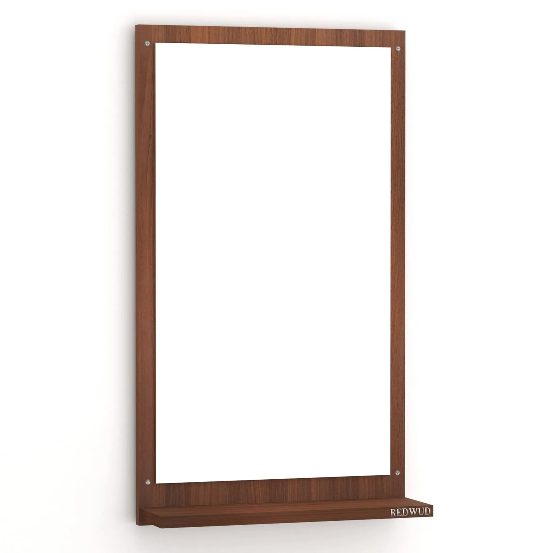 Redwud Mary Engineered Wood Matte Finish Dressing Wall Mirror with Shelf | Full Length Unframed Mirror for Bedroom, Bathroom, Living Room (Beige, Walnut)