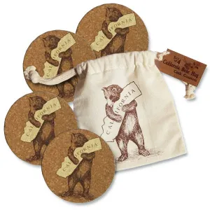 Set/4 CA Bear Cork Coasters in Drawstring Pouch