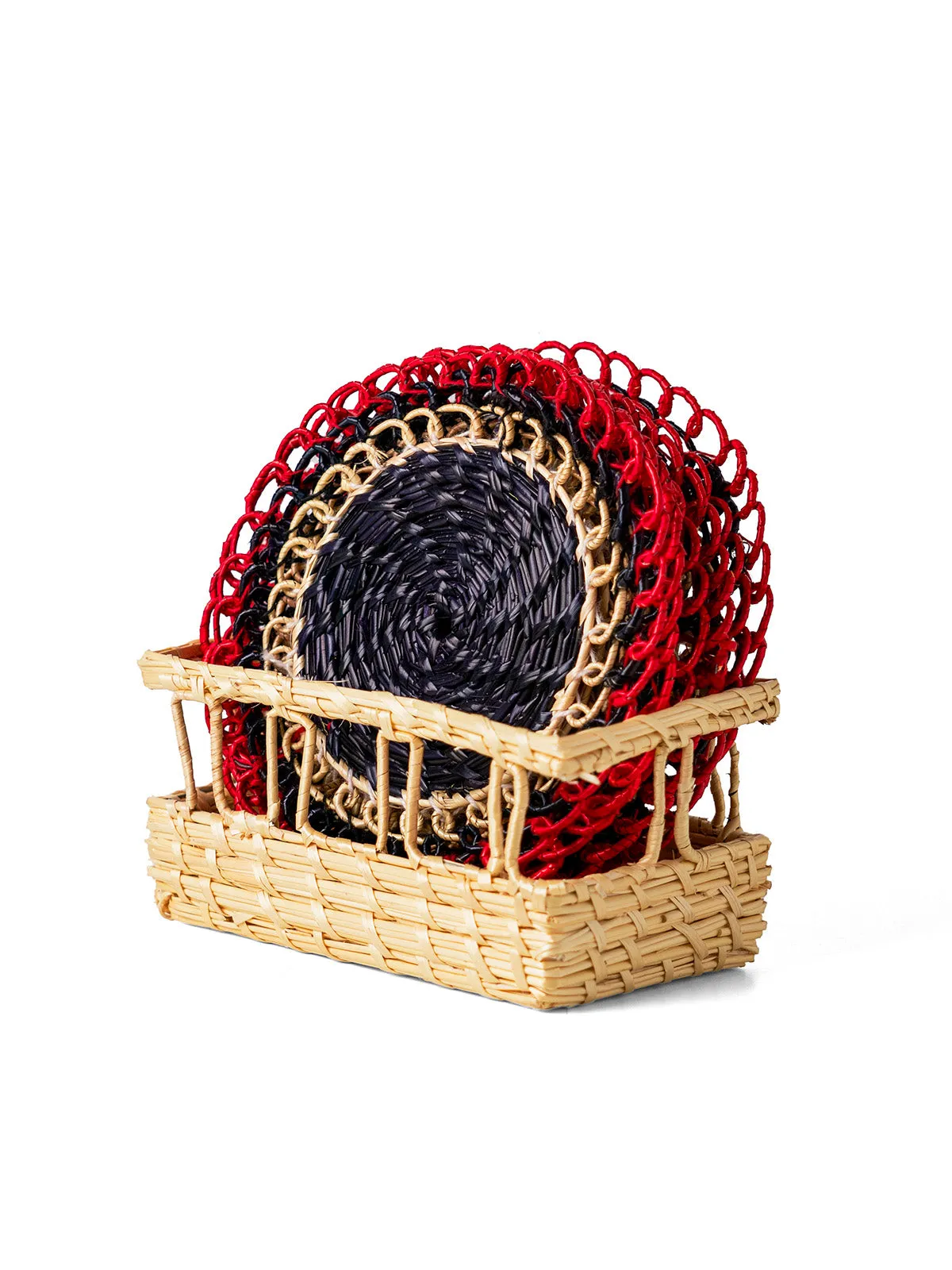 Sikki Grass Coaster Black and Red with Stand (Set of 6)