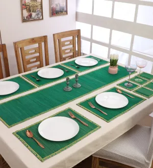 SILPAKARMAN Bamboo Dining Mats - Green (Set of 13)