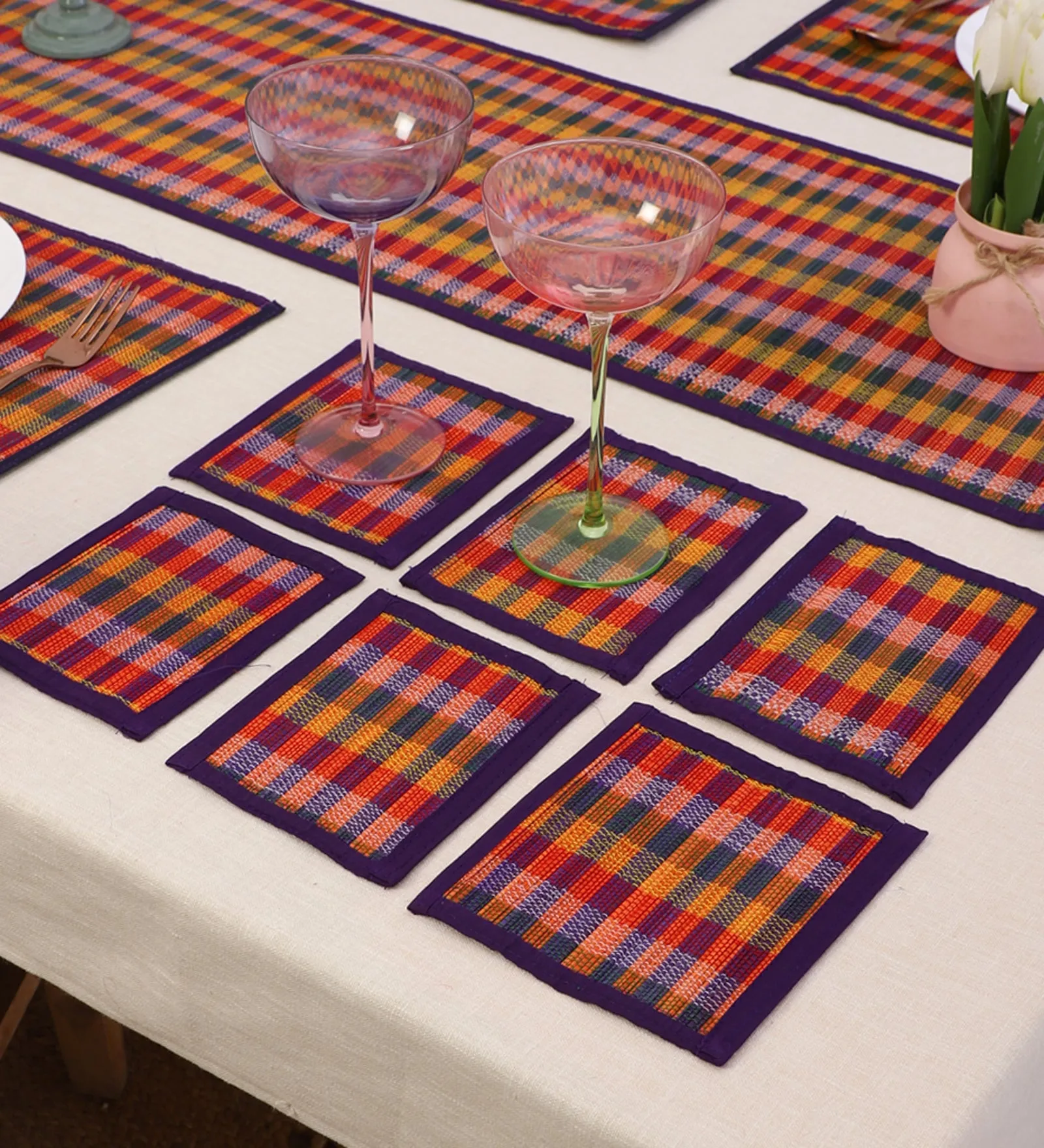 SILPAKARMAN Bamboo Dining Mats - Purple (Set of 13)