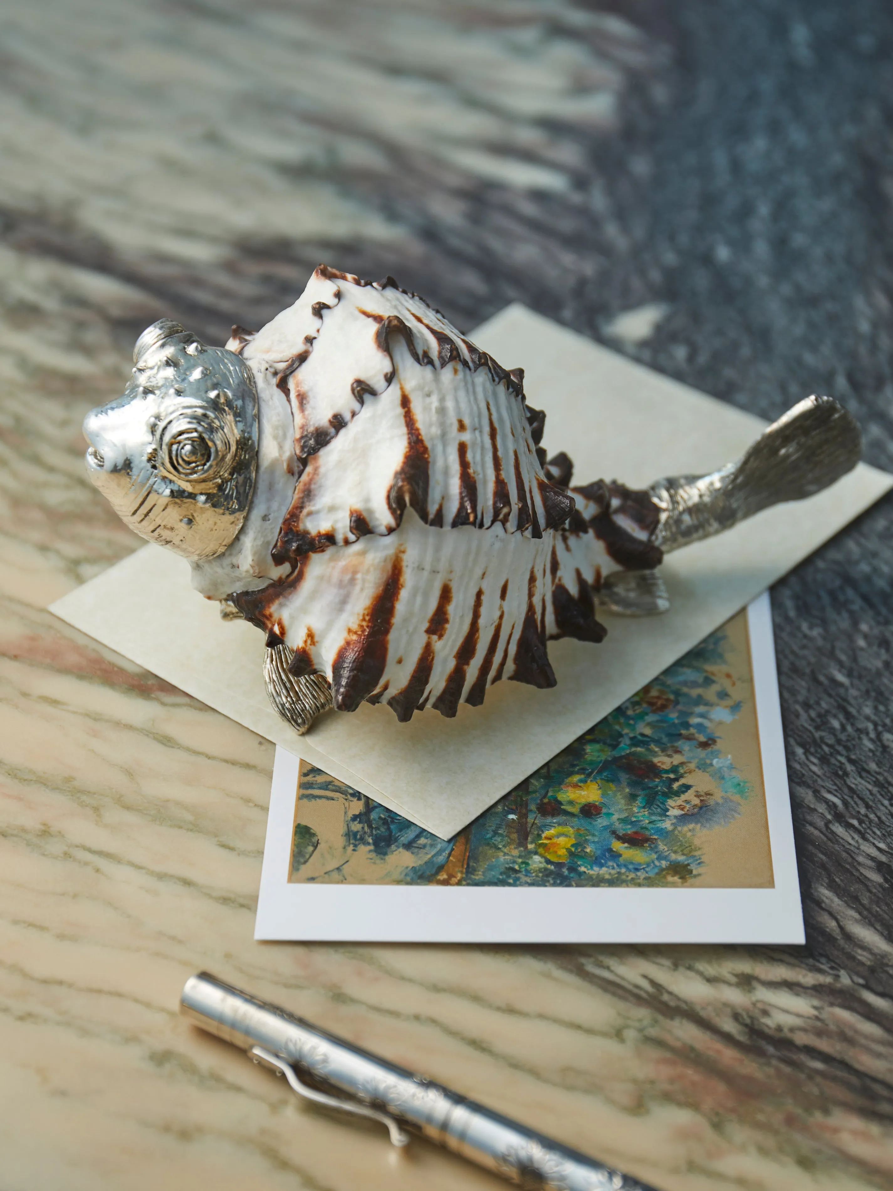 Silver-Plated and Shell Paperweight