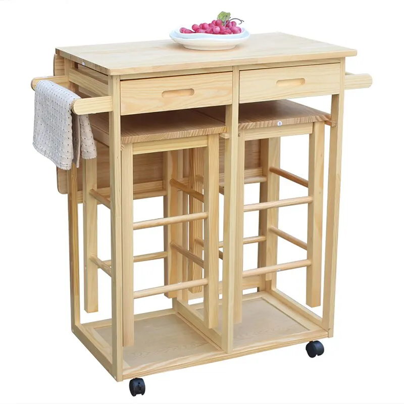 Simple fashion Foldable Without Handle Dining Cart With Square Stools Kitchen organize storage cabinet Home furniture
