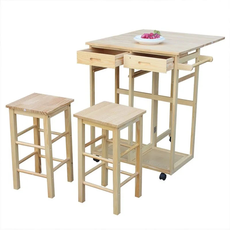 Simple fashion Foldable Without Handle Dining Cart With Square Stools Kitchen organize storage cabinet Home furniture