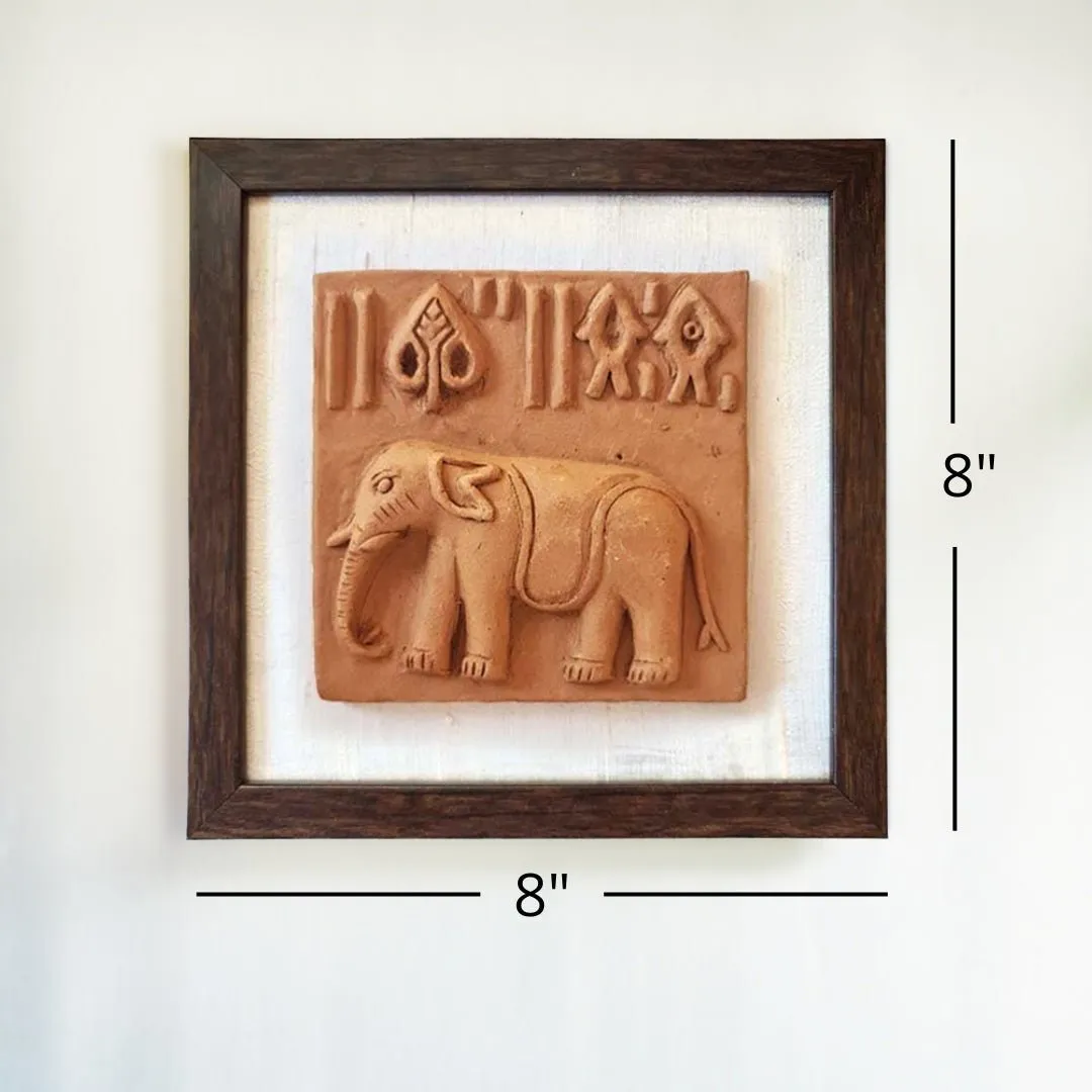Terracotta Harappan Elephant Seal Replica With Frame |Handmade In India | Wall Decor | Gift