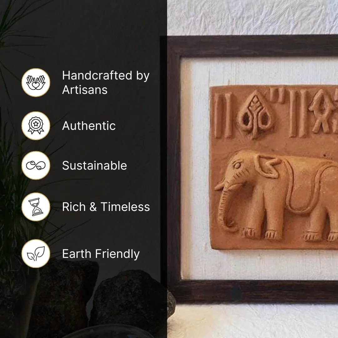 Terracotta Harappan Elephant Seal Replica With Frame |Handmade In India | Wall Decor | Gift