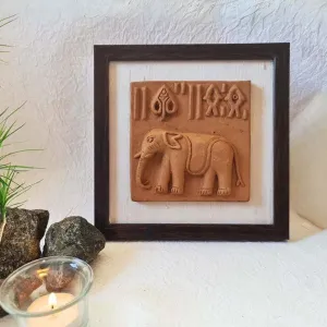 Terracotta Harappan Elephant Seal Replica With Frame |Handmade In India | Wall Decor | Gift