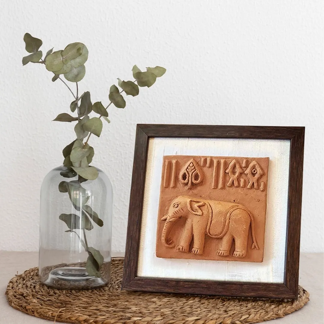 Terracotta Harappan Elephant Seal Replica With Frame |Handmade In India | Wall Decor | Gift
