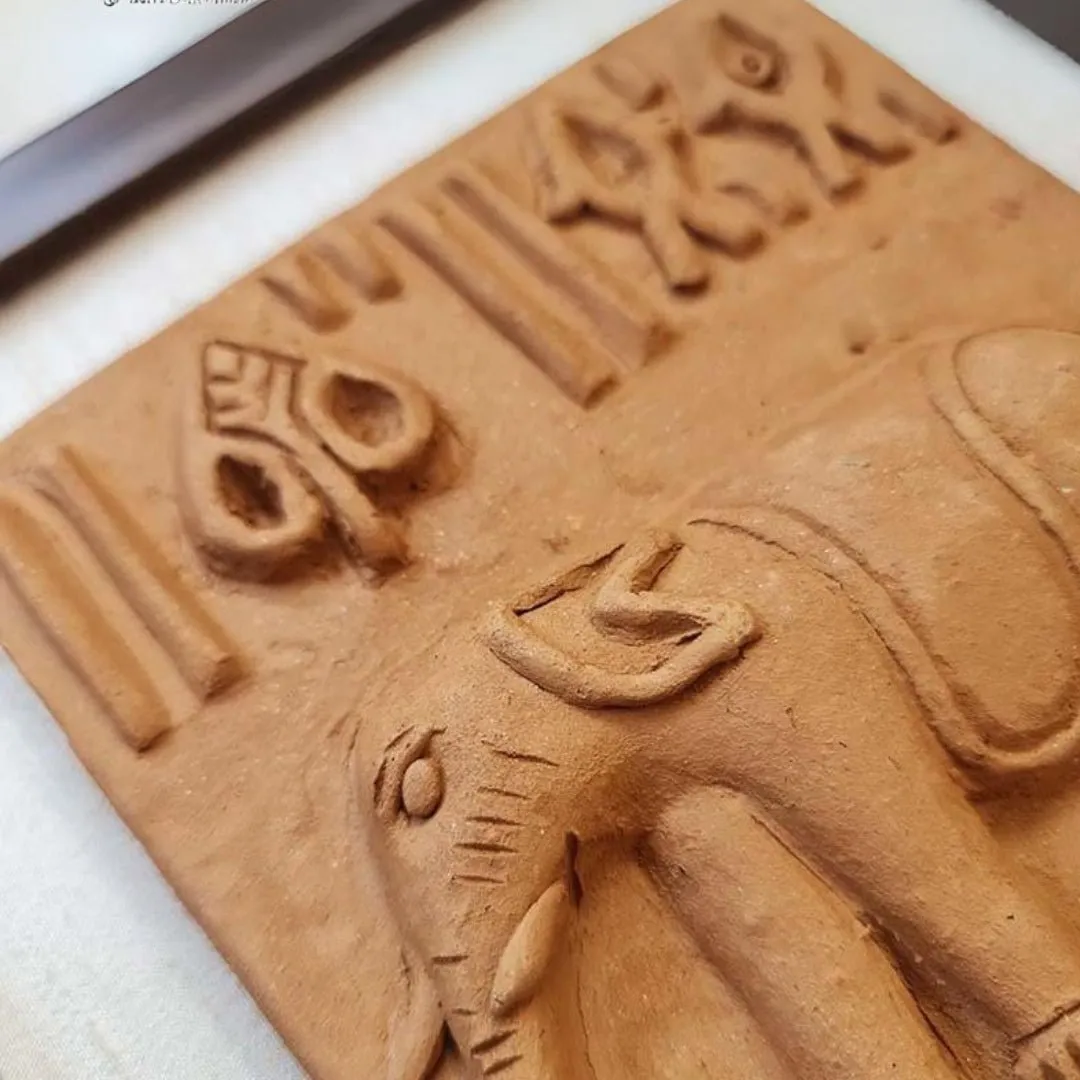 Terracotta Harappan Elephant Seal Replica With Frame |Handmade In India | Wall Decor | Gift