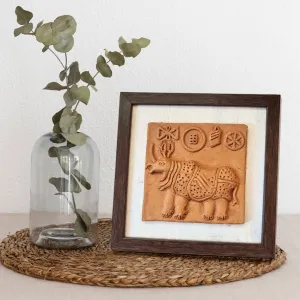 Terracotta Harappan Rhinoceros Seal Replica With Frame |Handmade In India | Wall Decor | Gift