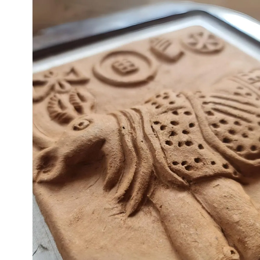 Terracotta Harappan Rhinoceros Seal Replica With Frame |Handmade In India | Wall Decor | Gift