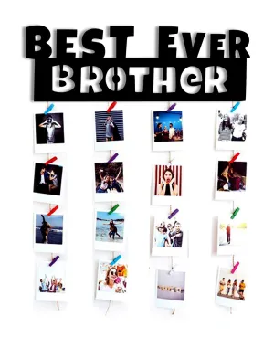 VAH best Brother ever wooden Hanging Photo Display Picture Frame Collage Picture Display Organizer with Wood Clips for Wall Decor Hanging Photos