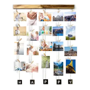 VAH HAPPY Hanging Photo Display Picture Frame Collage Picture Display Organizer with Wood Clips for Wall Decor Hanging Photos Prints and Artwork