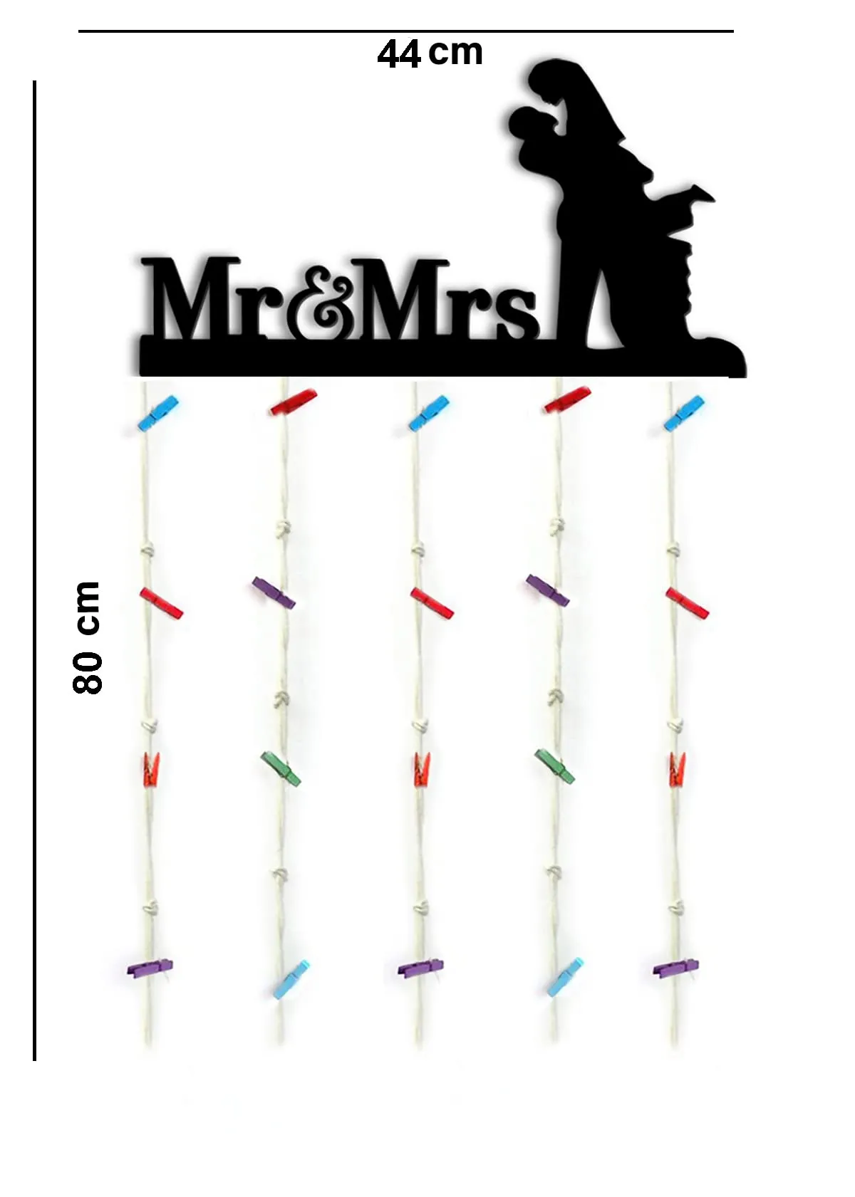 VAH Mr. and Mrs. Hanging Photo Display Picture Frame Collage Picture Display Organizer with Wood Clips for Wall Decor Hanging Photos Prints and Artwork