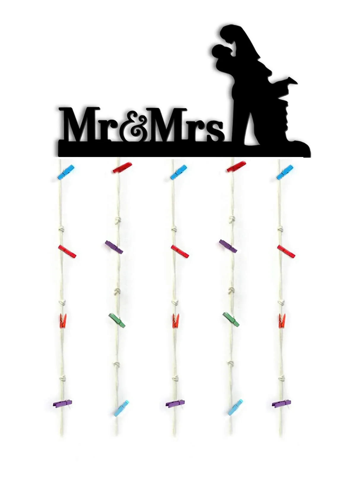VAH Mr. and Mrs. Hanging Photo Display Picture Frame Collage Picture Display Organizer with Wood Clips for Wall Decor Hanging Photos Prints and Artwork