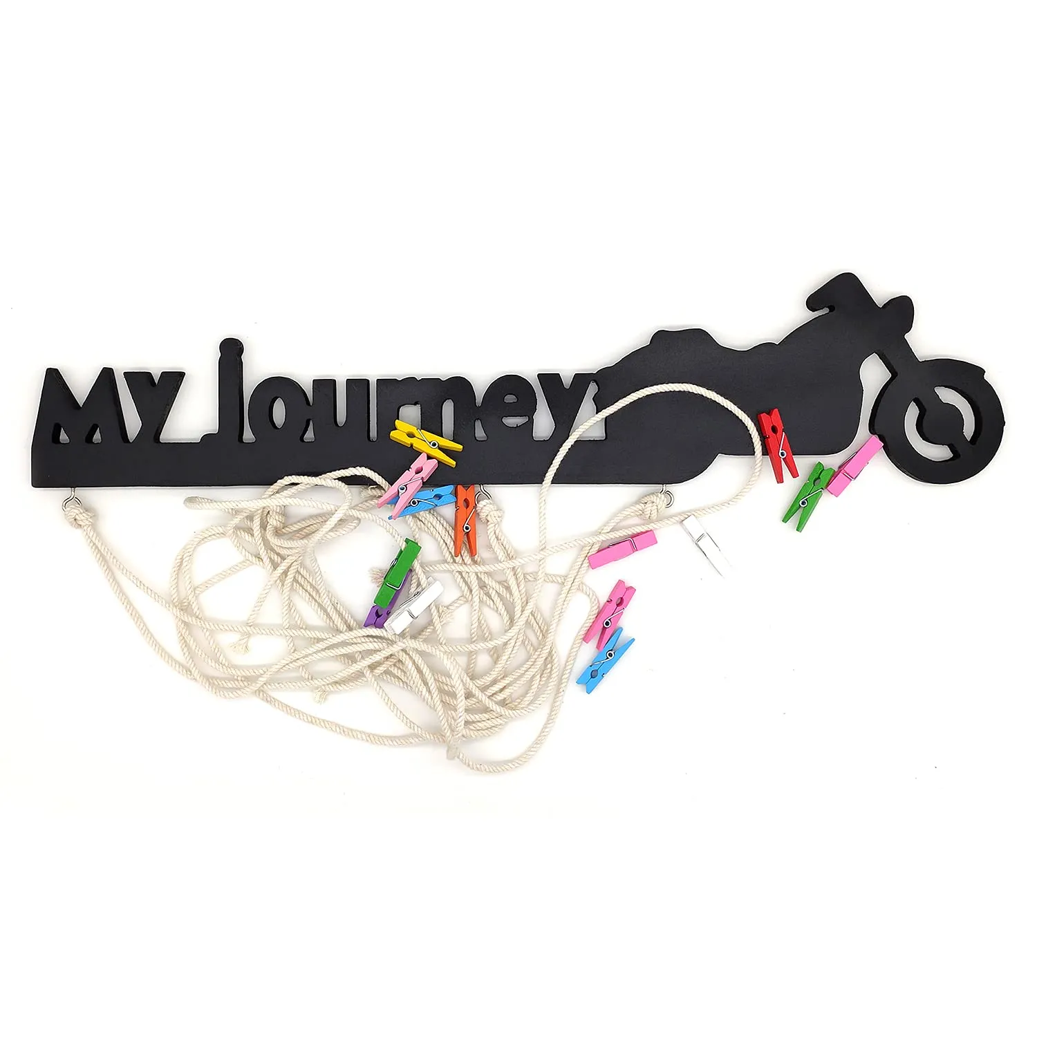 VAH New my Journey wooden Hanging Photo Display Picture Frame Collage Picture Display Organizer with Wood Clips for Wall Decor Hanging Photos