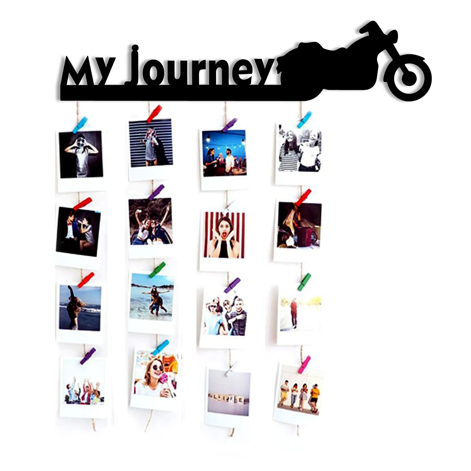 VAH New my Journey wooden Hanging Photo Display Picture Frame Collage Picture Display Organizer with Wood Clips for Wall Decor Hanging Photos