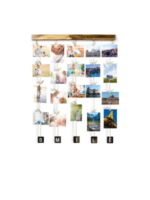 VAH Wood Smile Picture Photo Frame for Wall Decor Photos Artworks Prints Multi Pictures Organizer & Hanging Display Frames with Wood Clips