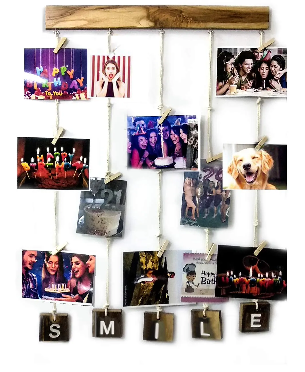 VAH Wood Smile Picture Photo Frame for Wall Decor Photos Artworks Prints Multi Pictures Organizer & Hanging Display Frames with Wood Clips